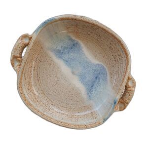 Vintage Clay Pottery Two-Handled Square Dish Earthy Colors Artisan Handmade